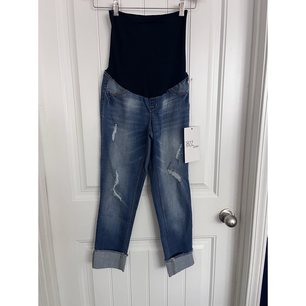 New! 1822 Maternity Jeans Medium Wash Full Panel Size 4 / 27 Crop Skinny 379